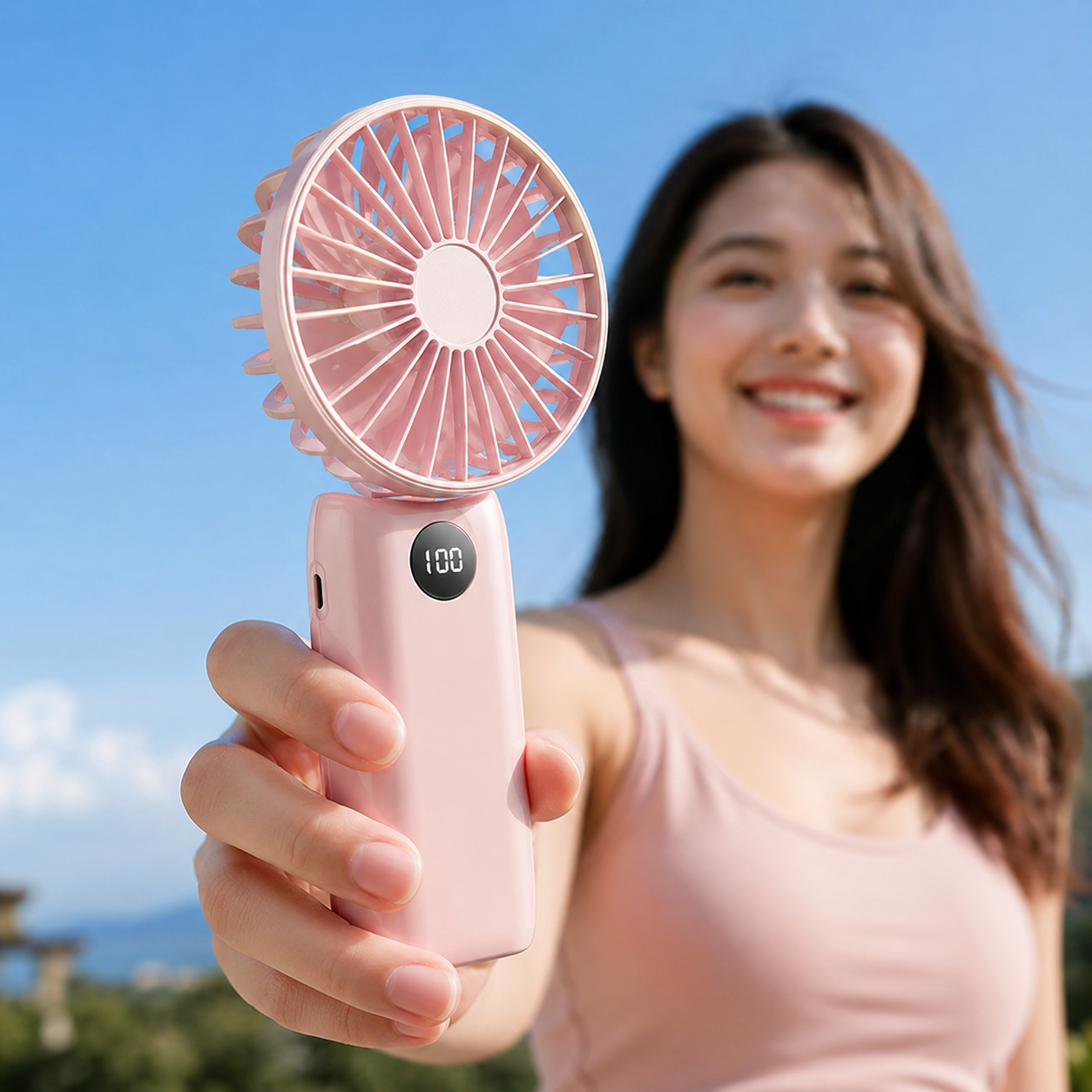 JOYROOM Foldable Handheld Fan – Digital Display Portable Mini Fan