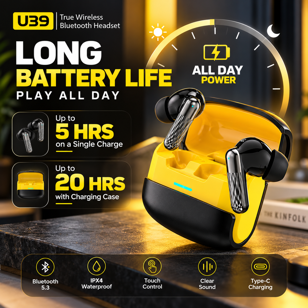 U39 Wireless Earbuds – Deep Bass & ENC